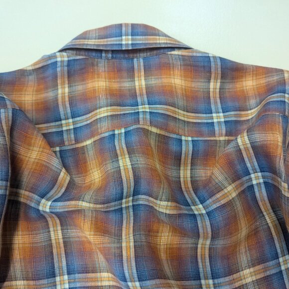 Robert Talbott Size Large Orange/Blue Plaid Button Down in 100% Linen - Picture 15 of 16